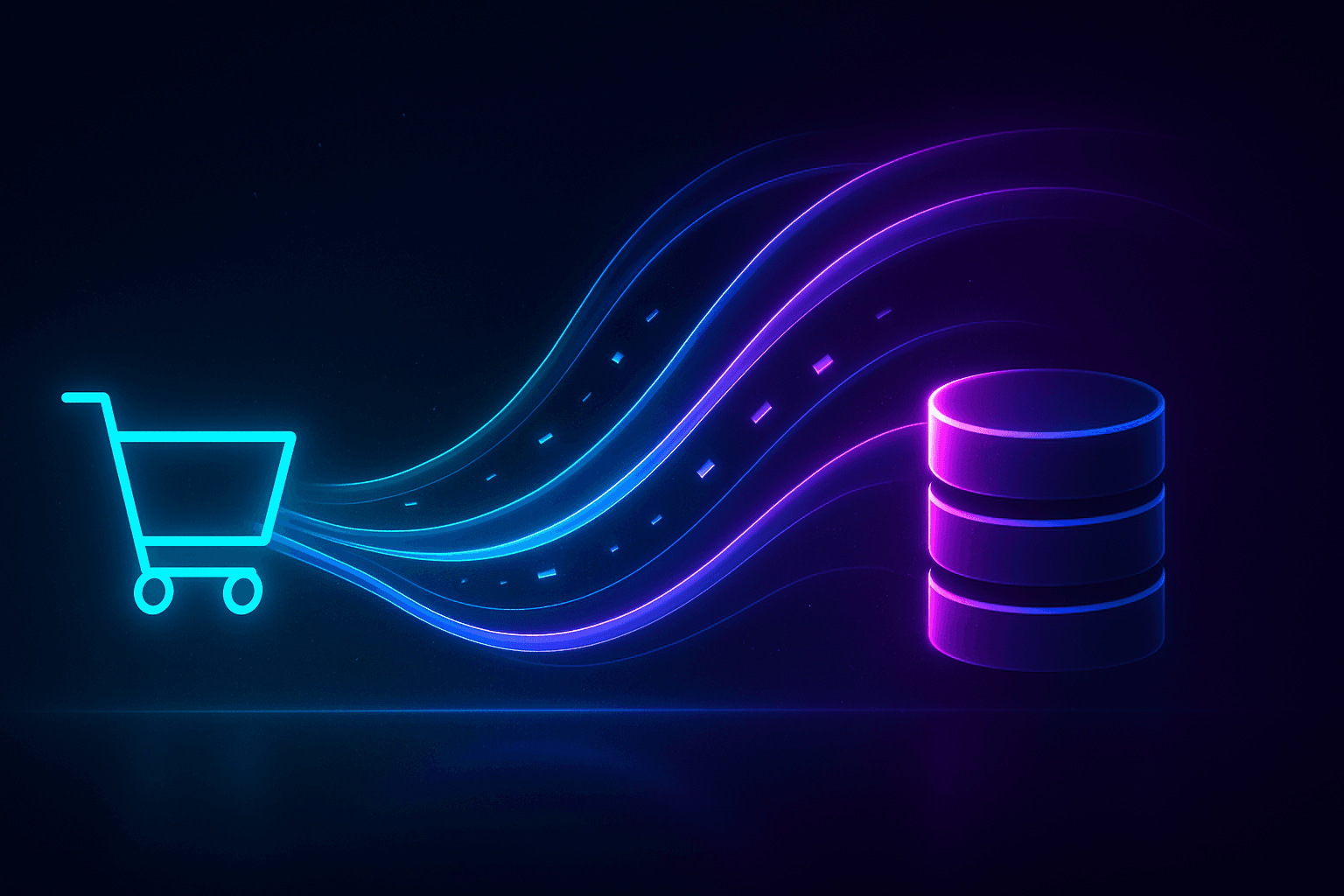 A data stream flowing from a Shopify store to a Postgres database stack