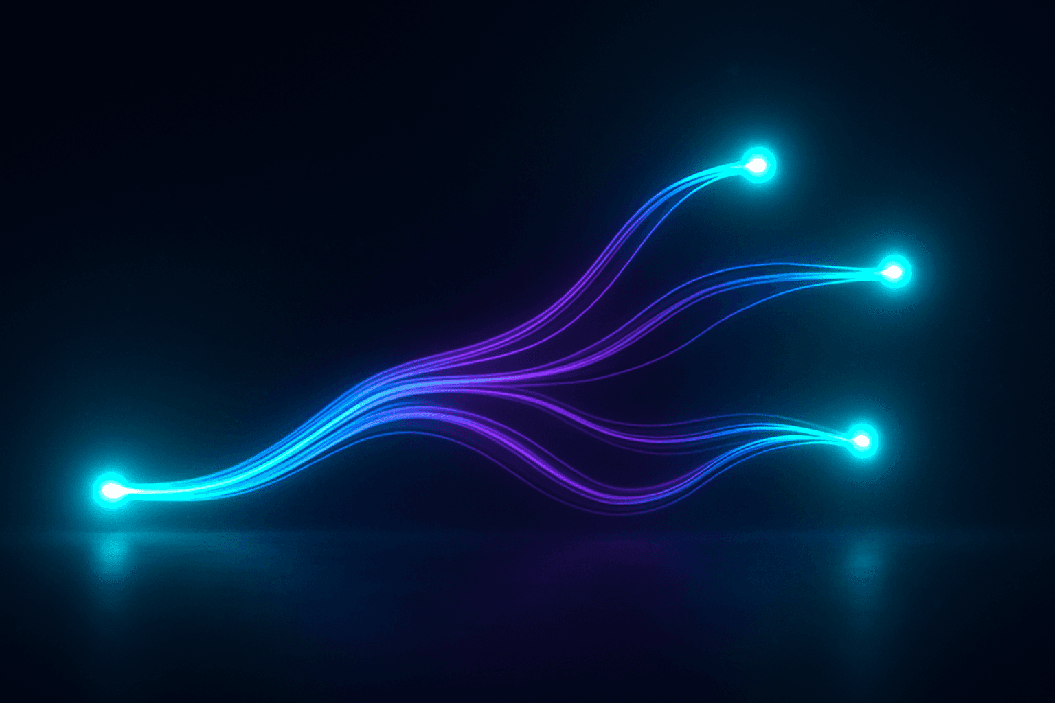A single glowing data stream splitting into three distinct glowing channels