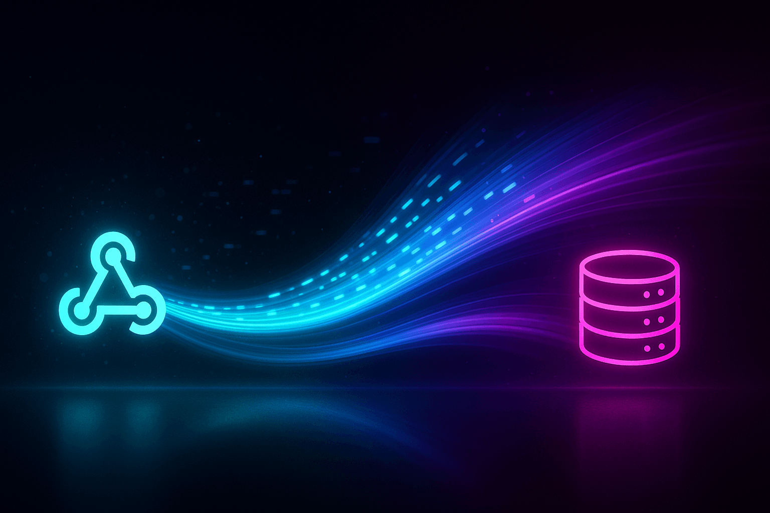 Glowing event packets streaming from a webhook endpoint into a fast in-memory data store