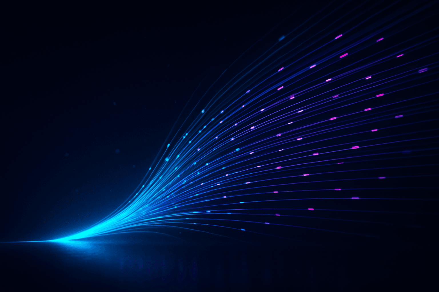 A single inbound data stream splitting into many individual event packets flowing onward