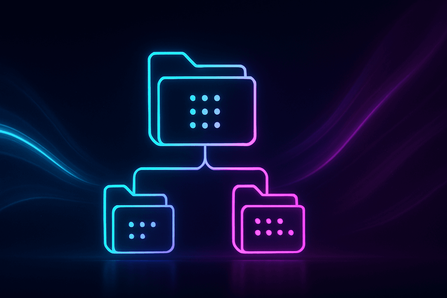 Nested folders holding clusters of event nodes arranged in a clean hierarchy